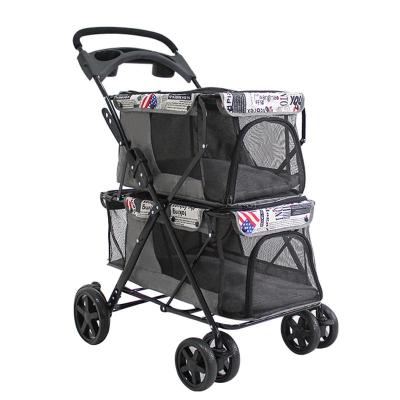 China Viable Luxury Jogging Travel 4 Wheel Petstroller Carreolas Para Perros 2 Double Decker Dogs Pet Stroller For Cats for sale