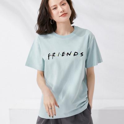 China Custom Anti-Wrinkle Women's Round Collar 100% Cotton Printed Short Sleeve T-Shirt For Comfort And Durability for sale