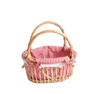 China Large Sustainable Hot Selling Universal Universal White Wicker Handmade Round Basket With Handle Flowers Fruits Bread Picnic Gift Storage Basket for sale