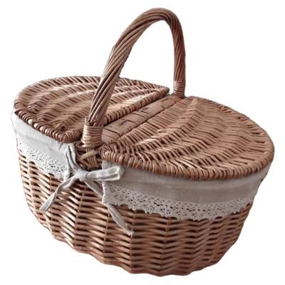 China Viable Rattan Woven Hand Basket With Cover Large Outdoor Picnic Basket Shopping Basket Picking Basket Storage Basket for sale