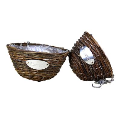 China Best Viable Selling Natural Handmade Wicker Basket Garden Balcony Plant Hanging Watering Flower Pot for sale