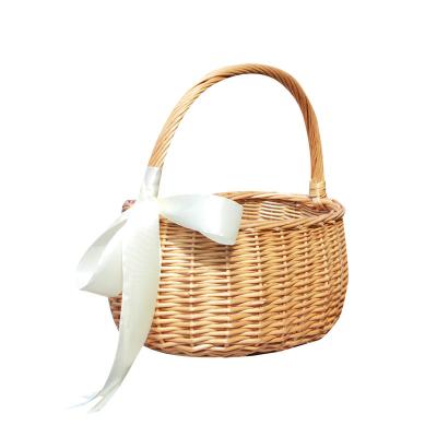 China No Wine Outdoor Tall Wicker Basket Fruit Gift Garden Wicker Basket With Stripe For Flowers for sale