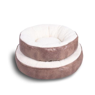 China Medium Size Waterproof Vintage Donut Bed Round Shape With Velveteen Soft Warm Dog Bed Pet Supplies for sale