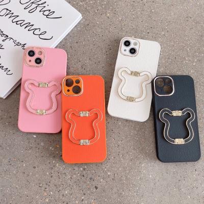 China Fashion Shockproof Women Leather Trim Phone Cases Stand Mounts Cell Phone Filter For Iphone 13 pro Max Mobile Cover for sale