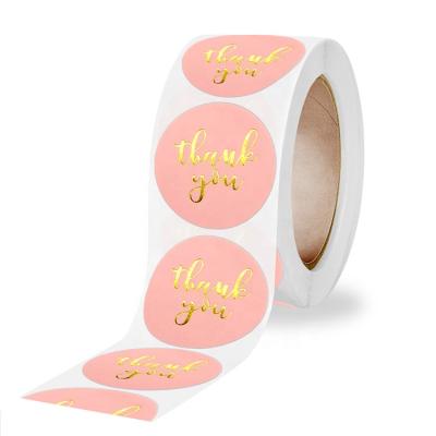 China Hot Sale Amazon Gold Stamping Logo Printed Roll Pink Adhesive Custom Paper Gold Stamping Thank You Packaging Seal Label Stickers for sale