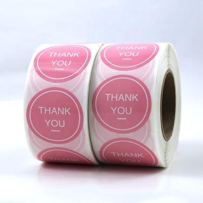 China 1.5 inch Glossy Circle Lamination 500pcs Self-adhesive Copper Paper Blue Pink Thank You Product Packaging Seal Label Stickers for sale