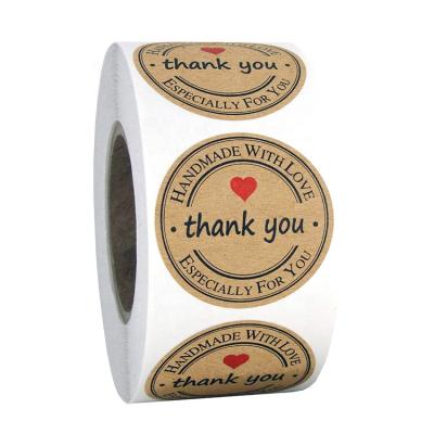 China Custom Logo 500 Pcs Per Roll 1.5 Inch Round Adhesive Kraft Paper Package Seal Labels Thank You Stickers for sale