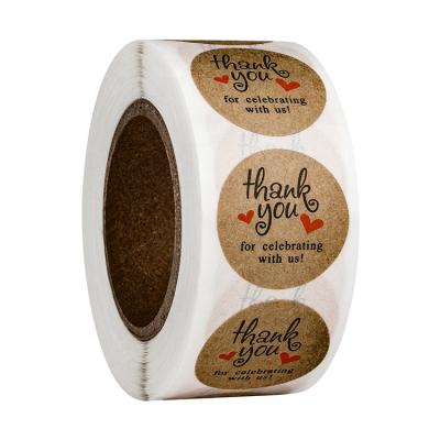 China Thank You Sticker Wrapping Paper Labels Thank You For Celebrating With Us Stickers Roll Brown Adhesive Round, 1 Inch Customizable, OEM Customizable for sale