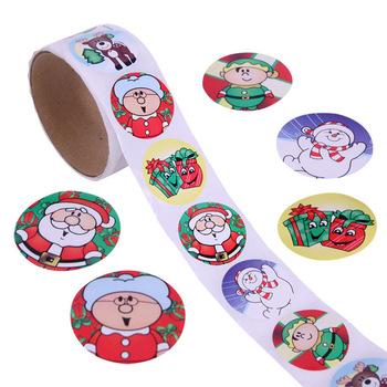 China Christmas Labels Custom Roll Up Small Adhesive Labels Holiday Happy Merry Christmas Cartoon Stickers For Christmas Decoration Promotion Gift for sale