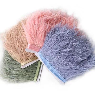 China 15-18cm Artificial Popular Ostrich Feather Trim With Ribbon For Clothes Trimming for sale