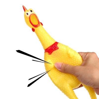 China Stocked Tureda Wholesale New Pets Dog Squeak Toys Screaming Chicken Squeeze Sound Dog Chew Toy Durable Funny Yellow Rubber Vent Chicken for sale