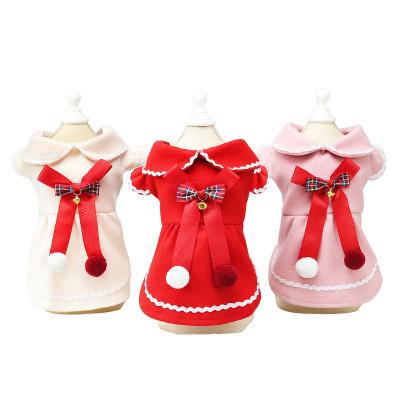 China Stocked Tureda Dog clothes  Lovely autumn and winter style dog clothing Christmas princess style woolen bow cat clothing for sale