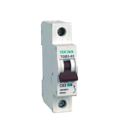 China High standard copper TGB3-63 1a~63a mini mcb 1p 2p 230volt 400volt B C silver mcb mini circuit breaker for sale