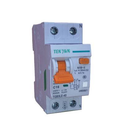 China Plastic mcb TGB1NLE-40 230v Single Phase AC Copper 63a 2p High Level Miniature Circuit Breaker Plastic Silver C B for sale