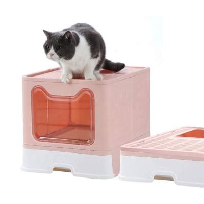 China Wholesale Plastic Collapsible Large Cat Litter Box Viable Pan With Plastic Lid And Pet Scoop For Indoor Cats for sale