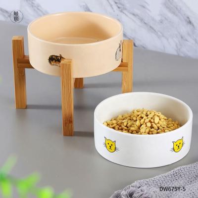 China Wholesale Sustainable Bamboo Stand Mat Cat Bowl Custom Logo Raised Pet Bowls Ceramic Pet Bowl for sale