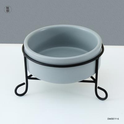 China Sustainable Cat Bowl Ceramic Matte Raised Non Slip Metal Stand Pet Food Bowl Raised Dog Bowl for sale