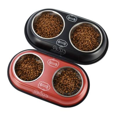 China Factory Wholesale Viable Dog Bowl Stainless Steel Pet Double Bowl for Cats and Dog Food Bowl Stainless Steel Pet Water Bottle Double for sale