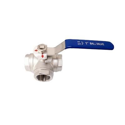 China CF8m 3 Way ISO Floating L/T Reduce Port Threaded Ball Valve for sale