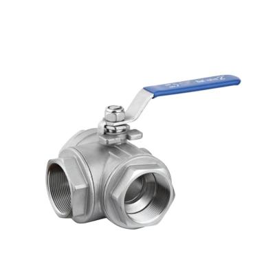 China Stainless Steel Three Way Ball Valves With Red Handle Three Way Ball Valve for sale