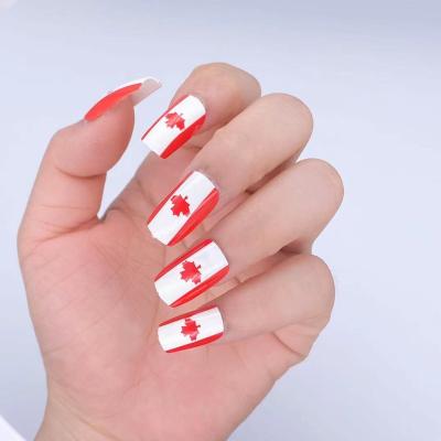 China New 24 Pcs Flexibility Box 3D Artificial Nails Printed Pattern Flag Fake Nails Products Press On Nails for sale