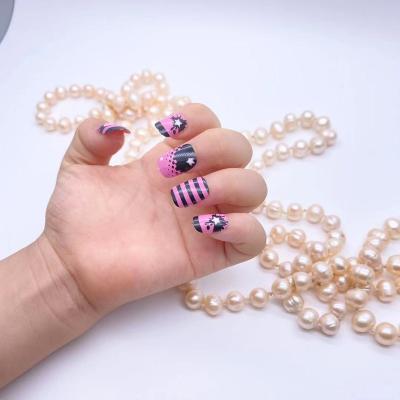 China Artificial Nails Cat Printed Pink Artificial Leaf Cartoon Flexibility Colored Manicure False Nails for sale