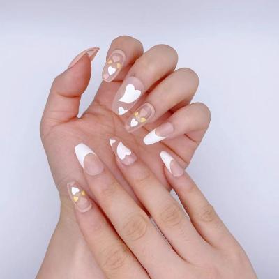 China Flexibility Full Cover False Nail Set Ballet Print Nude Short Press On Nails Art Artificial Nails for sale