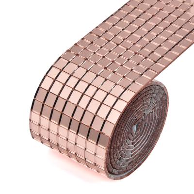 China 5mm Rose Gold Mirror Glass Self Adhesive Parquet Mosaic Tile Sticker for sale