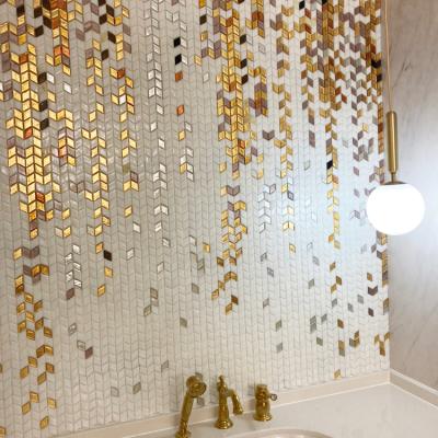 China New Parquet Design Glass Tile Gold Diamond Wall Glass Slab Mosaic Mural for sale