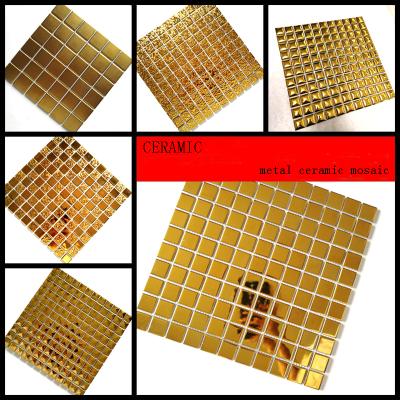 China Parquet Foshan Veneer Ceramic Gold Mosaic 3D Metal Glazed Ceramic Mosaic Slab for sale