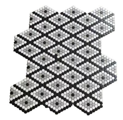 China Black And White Color Hexagon Mosaic Pattern Ceramic Flooring Tile for sale