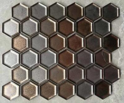 China Gloss Metallic Concave Hexagon Metal Glazed Ceramic Tiles 3D Mosaic for sale