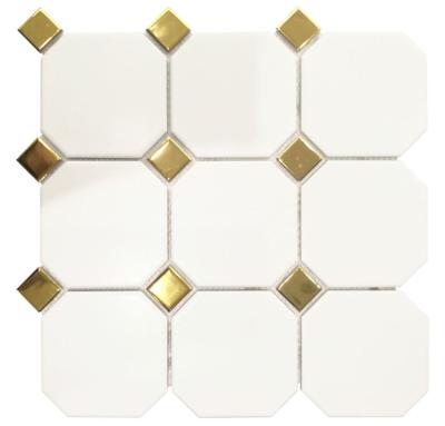 China Octagonal Shaped Ceramic Parquet Gold Color Square Mosaic Floor Tile for sale