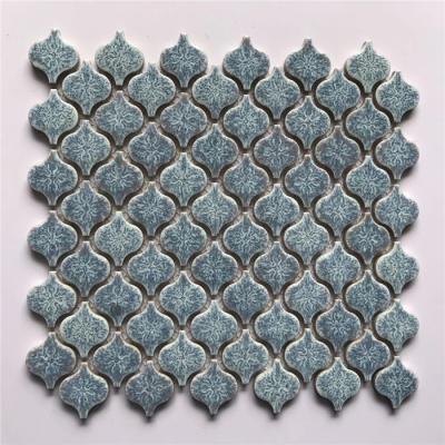 China Blue Parquet Color Lantern Arabesque Porcelain Mosaic Slab Home for sale