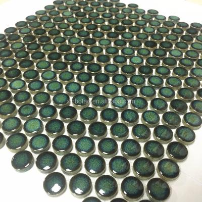 China 2018 New Parquet China Products Forest Green Penny Round Porcelain Mosaic Tile , Pattern Ceramic Tiles for sale