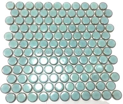 China Parquet Fambe Sky Blue Penny Round Ceramic Mosaic Tile for Backsplash for sale