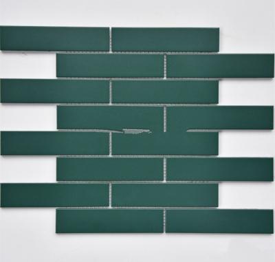 China Hot Sale Dark Green Ceramic Strip Porcelain Mosaic Flooring Subway Slab for sale