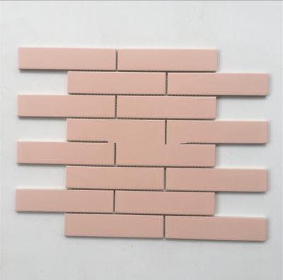 China Flooring Matt Pink Color Ceramic Porcelain Strip Subway Slab Mosaic for sale