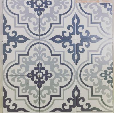 China Rustic Tiles Flower Pattern Design Gray Ceramic Antique Floor Tiles Price Blue Tile Morocco for sale