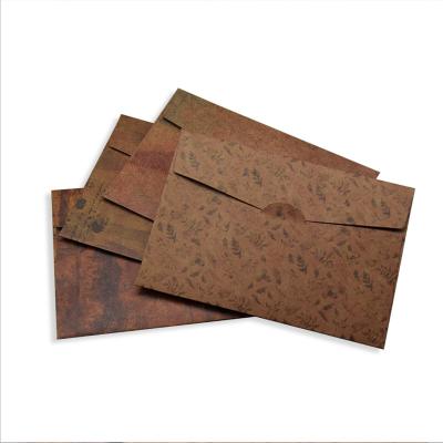 China Custom Printing Mini Jewelry Packaging Black Brown Paper Gift Envelope Wrapping Paper Envelope with Button and String for sale