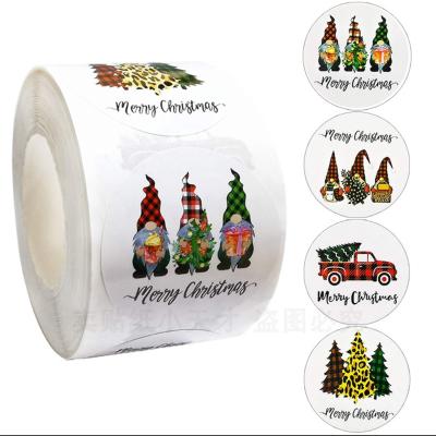 China Self Adhesive Sticker Santa Claus and Reindeer Holiday Decorative Sticker Label Christmas Stickers Roll for sale