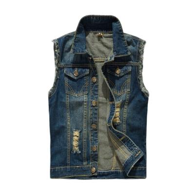 China Wholesale plus size custom embroidered men's denim vest/cheap denim vest/sleek sleeveless men's denim vest for sale