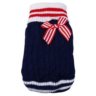 China Handsome zss338 Knitted Bowknot Miss Miss Pet Sweater Navy Dog Cable Clothes Durable Keep Warm In The Winter for sale