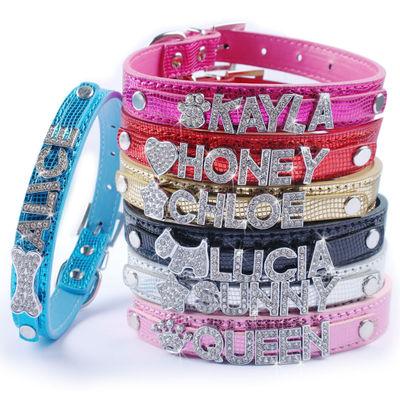 China zss321 wholesale glitter metal DIY dog personalized pet collar sale best charm personalized colorful leather pet collars for sale