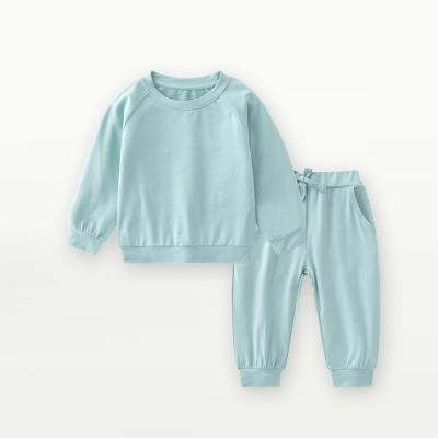 China Anti-Shrink Customize Solid Color Soft Bamboo Long Sleeve Toddler Baby Clothing Set Infant Fiber Baby Pajamas Set for sale