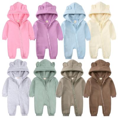 China Winter Comfy Newborn Overalls Jumpsuit Solid Breathble Bear Ear Hoodie Babies Boys Clothes Rompers for sale