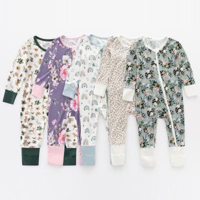 China Wholesale Breathble Cozy Baby Bamboo Onesie Custom Zipper Double Fold Over Newborn Jumpsuit Baby Rompers 0 - 24 Months Infant Baby Clothes for sale