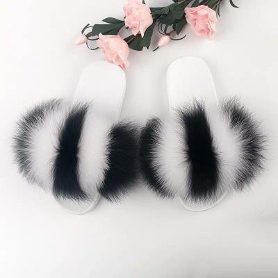 China Anti-slippery Short Fur, Fox Fur Stripe, Color Fur Trim Slippers Shoes for sale