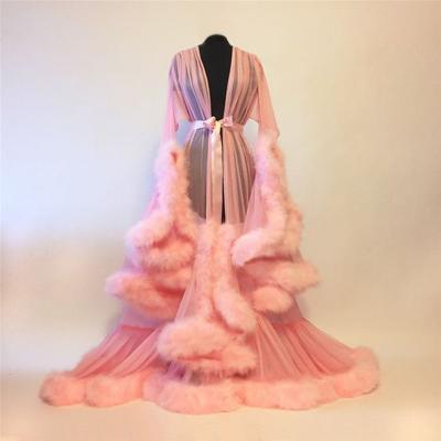 China New Luxurious QUICK DRY Pink Feather Bridal Maxi Dress for sale