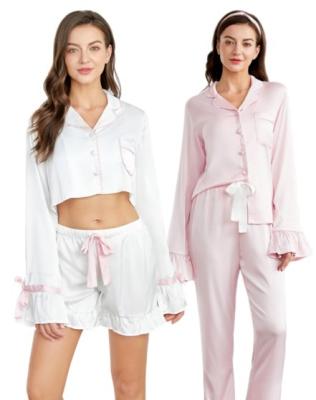 China QUICK DRY Satin Silk Pajamas For Women Pajamas Winter Sleepwear Nightgowns 2Pcs Pajamas Party Clothes Set for sale